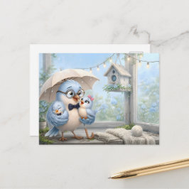 Vater-Vogel-Familien-Postkarte – Gemütlicher blaue Postkarte