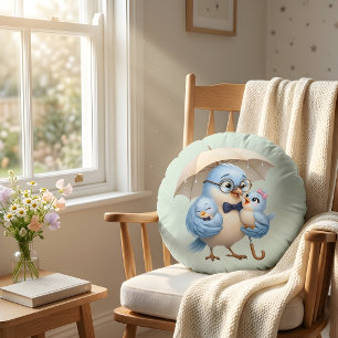 Vater-Vogel-Familien-Rundkissen Rundes Kissen