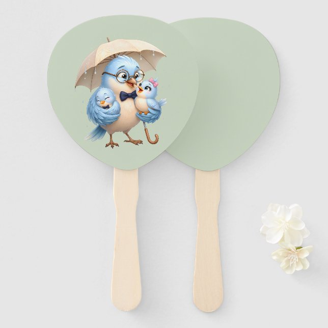 Vater Vogel Handfächer Süßes Geschenk (Vorne und Hinten)