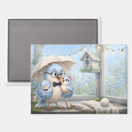 Vater-Vogelfamilie-Kühlschrankmagnet – Süßes Blau Magnet