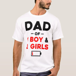 Vater von 1 Junge 2 Mädchen mit niedrigem Akku T-Shirt