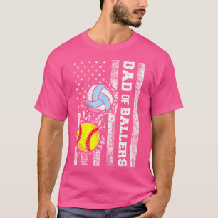 Vater von Ballern Funny US Flag Softball Volleybal T-Shirt