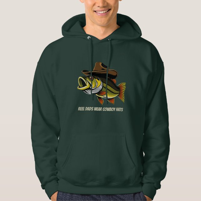 Väter von Bass Fish Reel tragen Cowboy Hats Hoodie (Vorderseite)