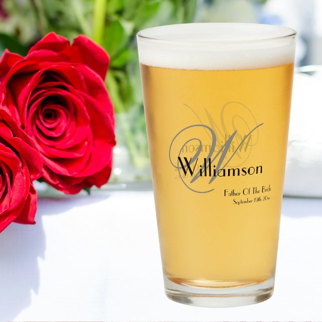 Vater von Bride Geschenk Elegante Monogram Name Be Glas (For The Father Of The Bride - An Elegant Monogram Name Beer Glass Gift.)