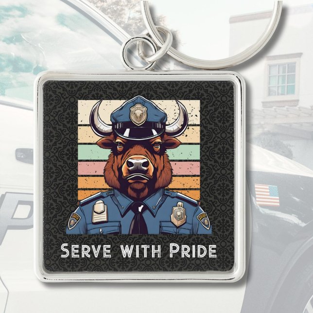 Vater von Polizeibeamten für den benutzerdefiniert Schlüsselanhänger (Custom Text Bison Gift for Police Officers Dad Him)