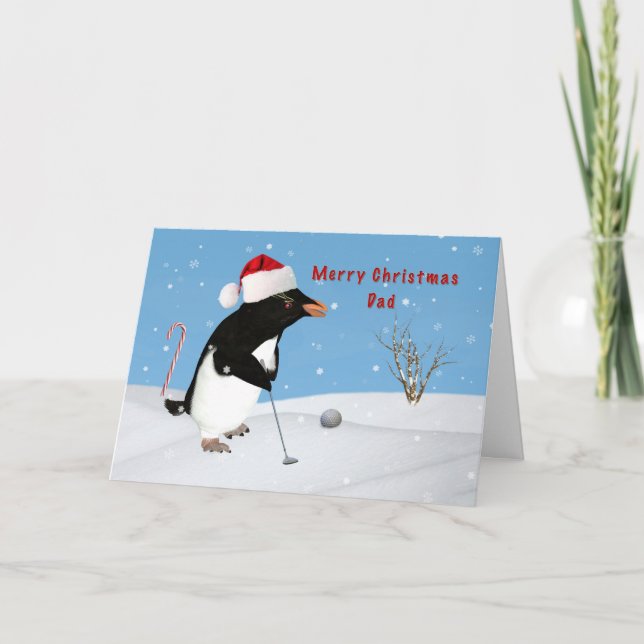 Vater, Weihnachten, Penguin, der Golf spielt Feiertagskarte (Vorderseite)