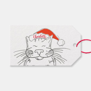 Vater Weihnachtsgeschoss Katze rot-weiß Geschenkanhänger