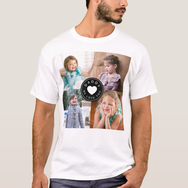 Vater Wir Liebe Herzkinder 4 FotoCollage T-Shirt (Vorderseite)