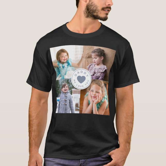 Vater Wir Liebe Sie Blue Heart Kinder 4 Foto Colla T-Shirt (Vorderseite)