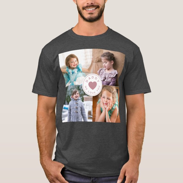 Vater Wir Liebe Sie rosa Herzkinder 4 FotoCollage T-Shirt (Vorderseite)