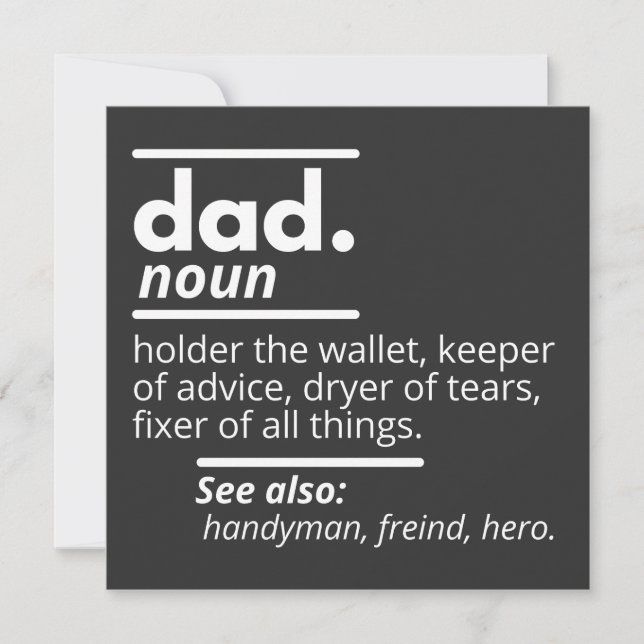 Vater-Wörterbuchdefinition - Funny Vaters Day Gift Einladung (Vorderseite)