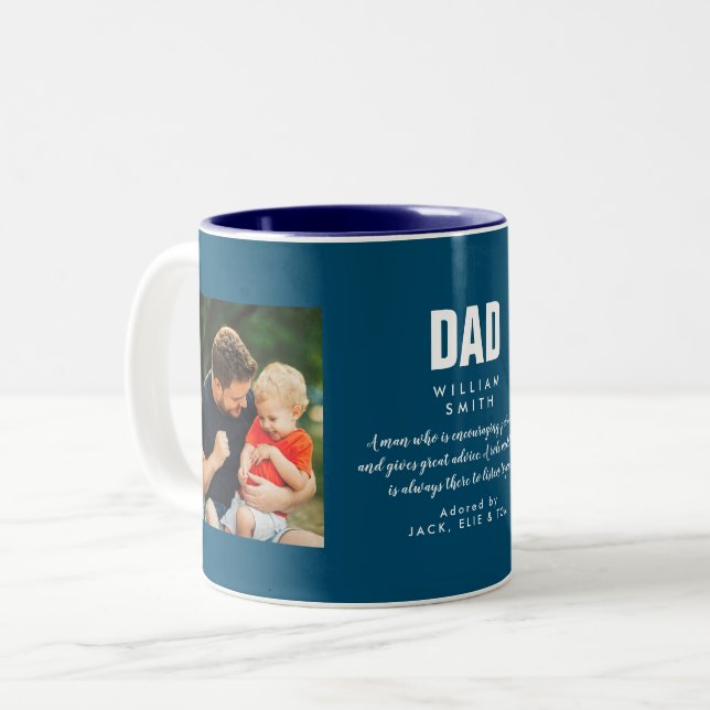 Vater Zitat Modernes Cooles Foto Blau Zweifarbige Tasse (Vorderseite Links)