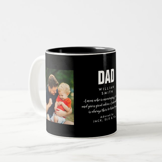Vater Zitat Modernes Cooles Foto Schwarz/Weiß Zweifarbige Tasse (Vorderseite Links)