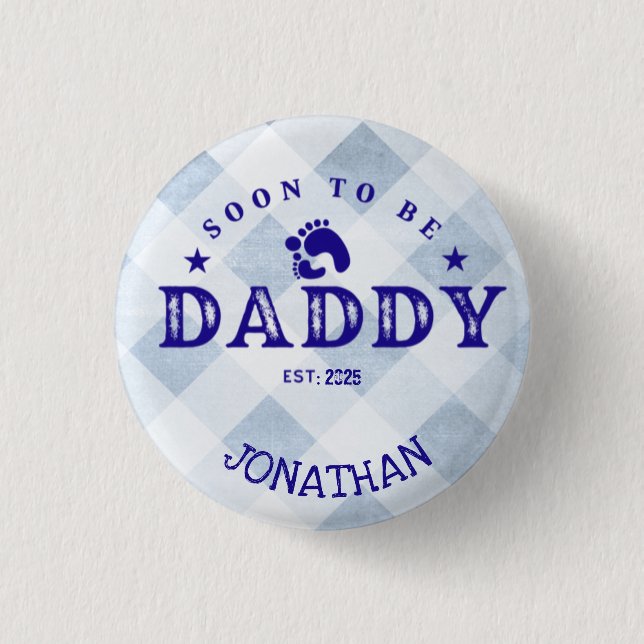 Vater zu Jahr Name Blau Kariert Button (Vorderseite)