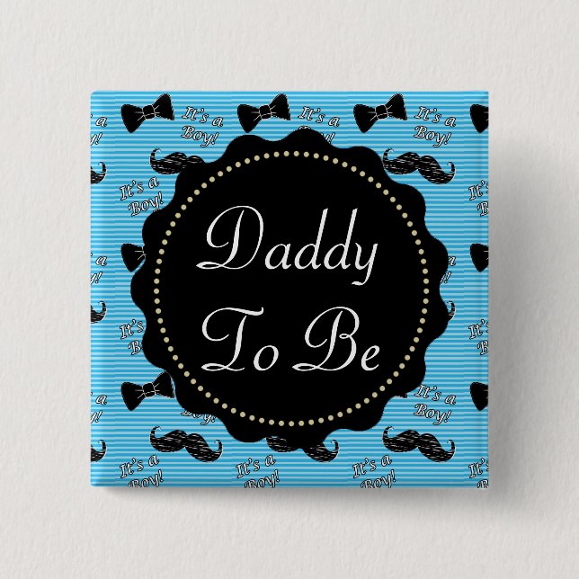 Vater zum Blue Mustache Bowtie Baby Showbutton Button (Vorderseite)