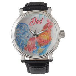 Vater zum Red Rooster Watercolor Painting Vathers Armbanduhr