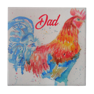 Vater zum Red Rooster Watercolor Painting Vathers  Fliese