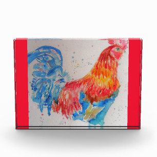 Vater zum Red Rooster Watercolor Painting Vathers Fotoblock