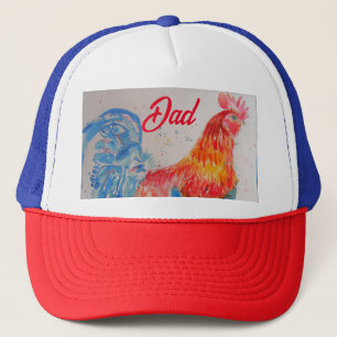 Vater zum Red Rooster Watercolor Painting Vathers Truckerkappe