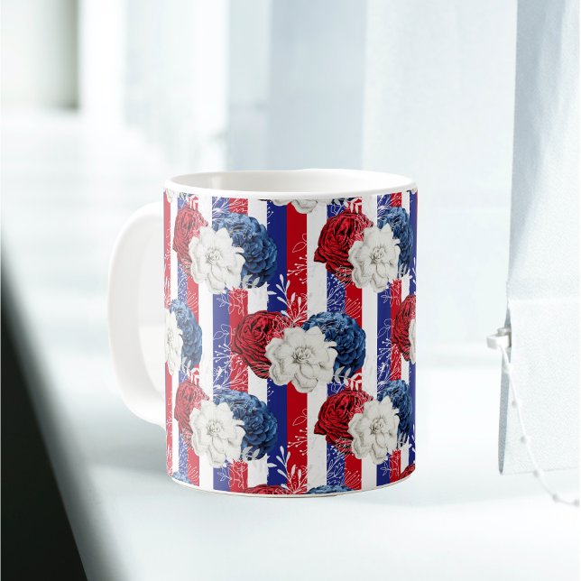 Vaterländische Rote Blaue Rose Streifen Kaffeetasse (Von Creator hochgeladen)