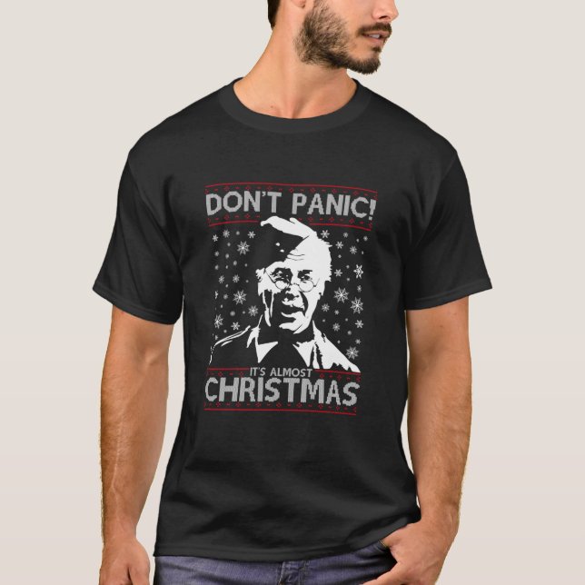Vaters Army Dont Panic Weihnachts Strick Muster T-Shirt (Vorderseite)