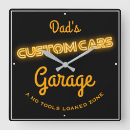 Vaters Custom Cars Garage Gold Imitate Neon Funny Quadratische Wanduhr