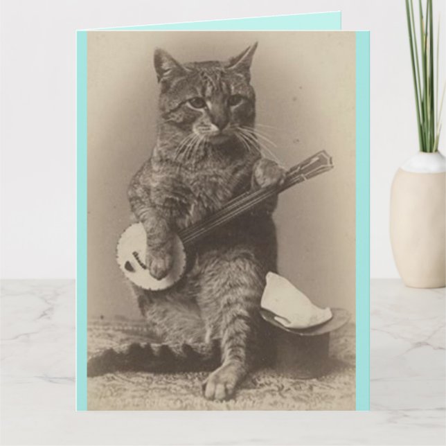VATER'S DAY FUNNY CAT PLAYING BANJO CARD DANKESKARTE (Vorderseite)