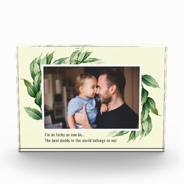 Vater's Day Lucky Me Best Daddy Foliage Frame Fotoblock (Vorderseite)