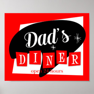 Vaters Diner Red Black Retro Kitchen Print Poster