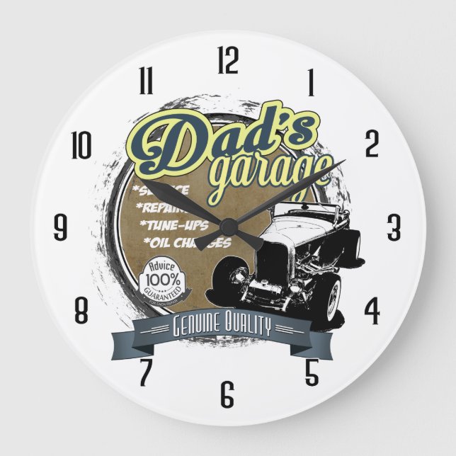 Vaters farbige Garage Große Wanduhr (Vorderseite)