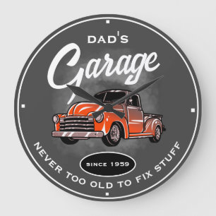 Vaters Garage Alte Lkw Tools Grau Funny Slogan Große Wanduhr