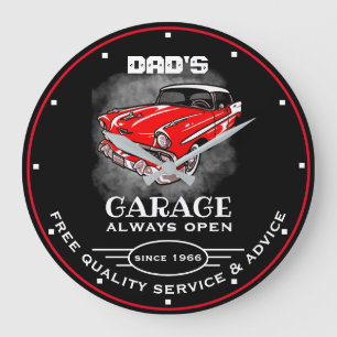 Vaters Garage Jeder Name immer öffnen Slogan Red  Große Wanduhr