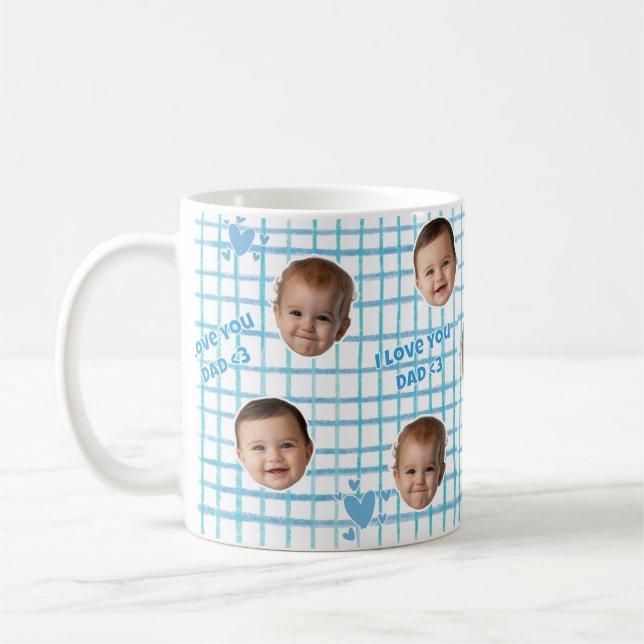 Vaters Geschenk Benutzerdefiniertes blaues Gingham Kaffeetasse (Links)