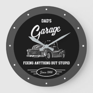 Vaters Name Garage Chevy LKW Fun Slogan Große Wanduhr