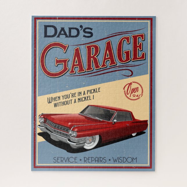 Vaters Red Caddy Car Garage Jigsaw Puzzle 1964 (Vertikal)
