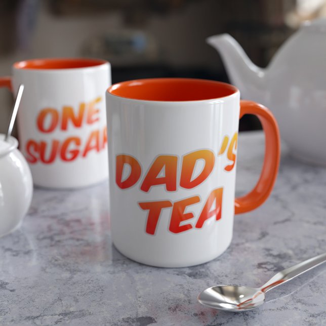 Vaters Tea One Sugar Orange Zwei-Tonen-Kaffee-Tass Tasse (Must be Dad's as it has his name on it. One sugar?)