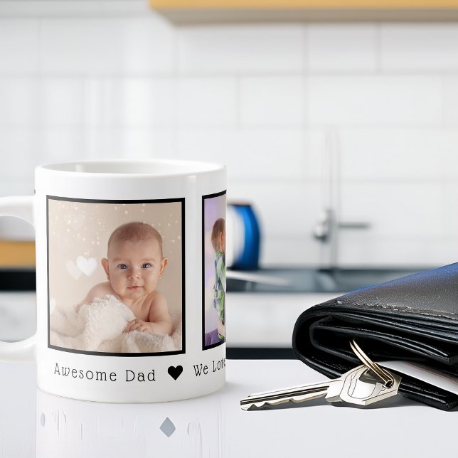 Vatertag 3 Foto Personalisiert Jumbo-Tasse (Father's Day 3 Photo Personalized Giant Coffee Mug)