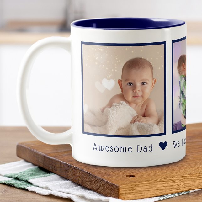 Vatertag 3 Fotos Personalisiert Navy Blau Zweifarbige Tasse (Father's Day 3 Photos Personalized Two-Tone Coffee Mug)