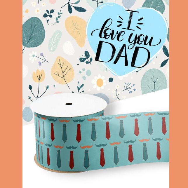 Vatertag Aquamarin und Orange Mustache Vater Satinband (Father's Day Teal and Orange Mustache Dad Satin Ribbon)
