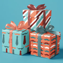 Vatertag Aquamarin und Orange Mustache Vater Set v Geschenkpapier Set