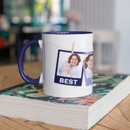 Vatertag | Bester Vater je 3 Foto Collage Navy Tasse