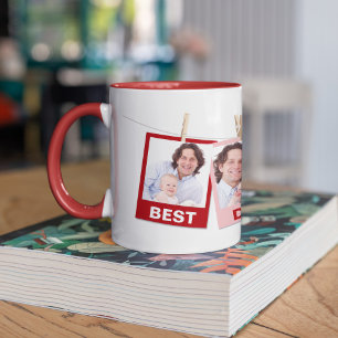 Vatertag   Bester Vater je 3 Foto Collage Rot Tasse