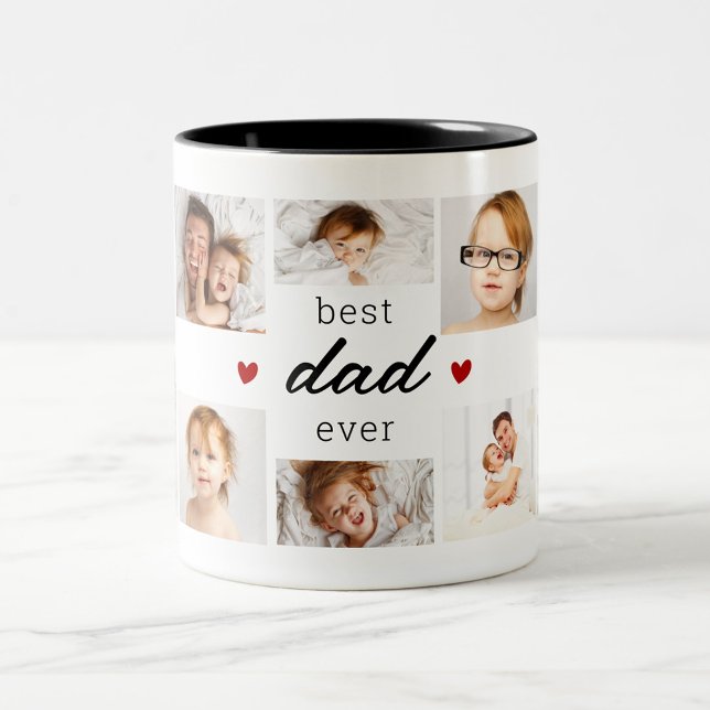 Vatertag Bester Vater je FotoCollage Zweifarbige Tasse (Father's Day Best Dad Ever Photo Collage Two-Tone Coffee Mug)