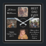 Vatertag Bester Vater je Schwarz Drei Fotos Quadratische Wanduhr<br><div class="desc">Zeigen Sie Vater, den Sie für den Vatertag schätze, mit diesem drei Foto Schwarz-Weiß-Design mit dem Namen Ihres Vaters, dem Text "Bester Vater je", und Raum für eine einzigartige Nachricht unten mit typisierten Signaturen im Skripttext und der Anlass und das Jahr. Design by Holiday Hearts Designs (Rechte vorbehalten) mit Template-Platzhalter-Fotos...</div>