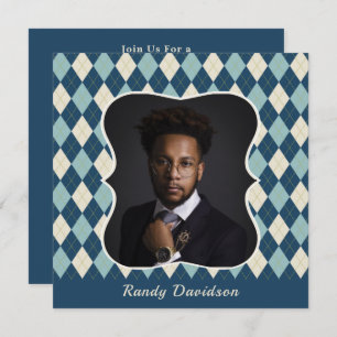 Vatertag Custom Foto Blue Raute Dinner Party Einladung