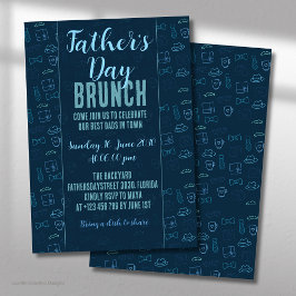 Vatertag Dark Blue Neon Icons Brunch Einladung