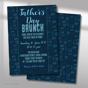 Vatertag Dark Blue Neon Icons Brunch Einladung