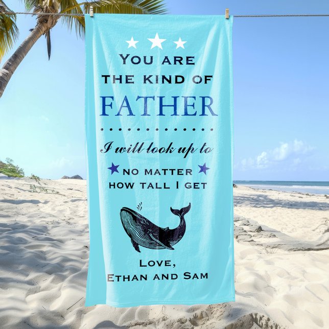 Vatertag / Geburtstag des Vaters Geschenk Strandtu Strandtuch (Beach towel for dad with whale and sentimental quote.)