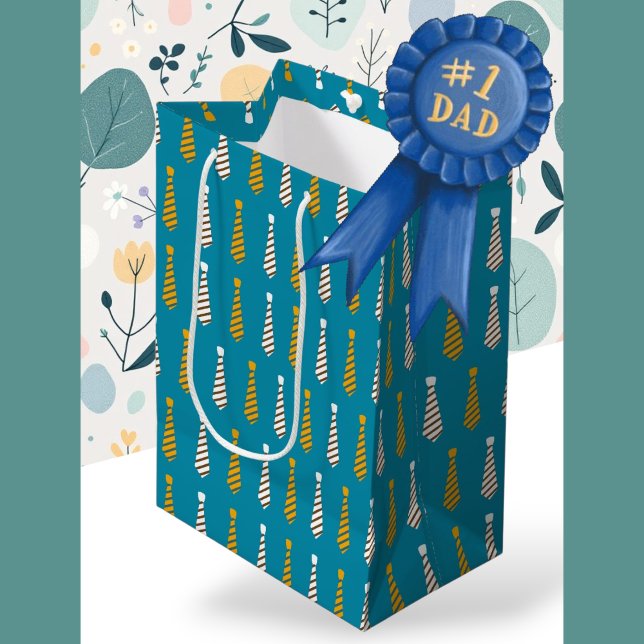 Vatertag | Gelbe und Aquamarine blaue Krawatte Mittlere Geschenktüte (Father's day | Yellow and Teal blue ties Medium Gift Bag)