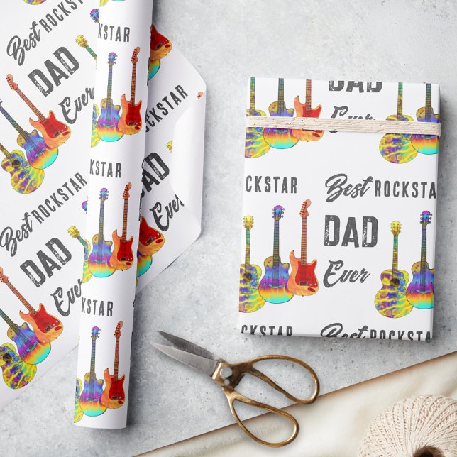 Vatertag Gitarre Themed Geschenkpapier (Best rockstar dad ever wrapping paper with psychedelic funky guitar pattern perfect for Father’s Day)